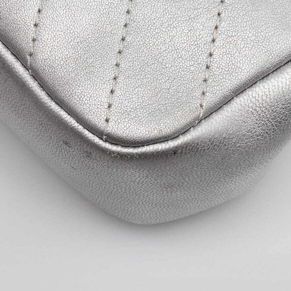 Chanel Silver Chevron Quilted Leather Studded Rectangular Mini Flap Bag - Picture 5 of 12